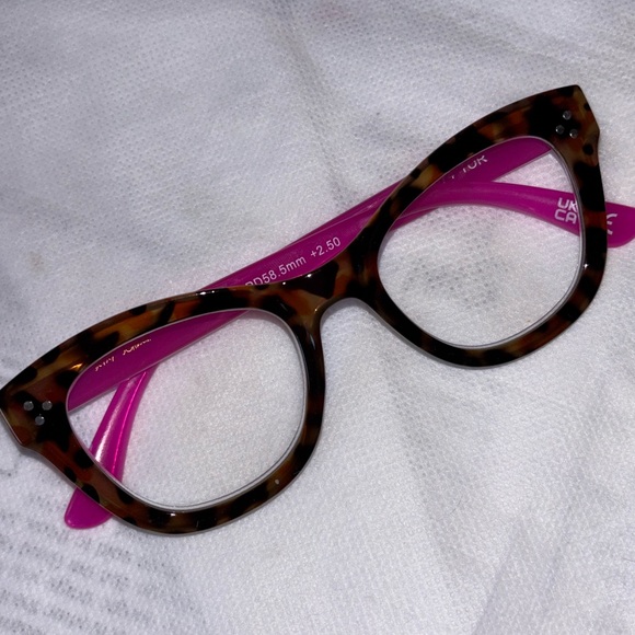Betsey Johnson +2.50 Brown Tortoise Hot Pink Cat Eye Thick Frame Reading Glasses - Picture 10 of 10